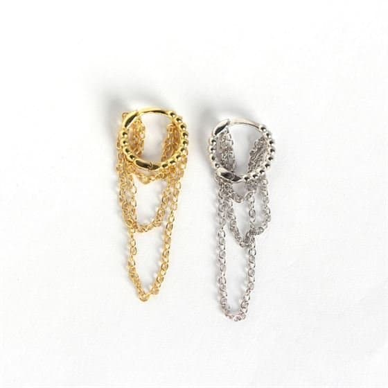 Circle Chain Tassels 925 Sterling Silver Leverback Earrings