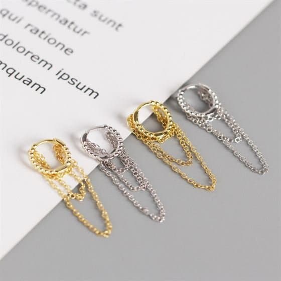 Circle Chain Tassels 925 Sterling Silver Leverback Earrings