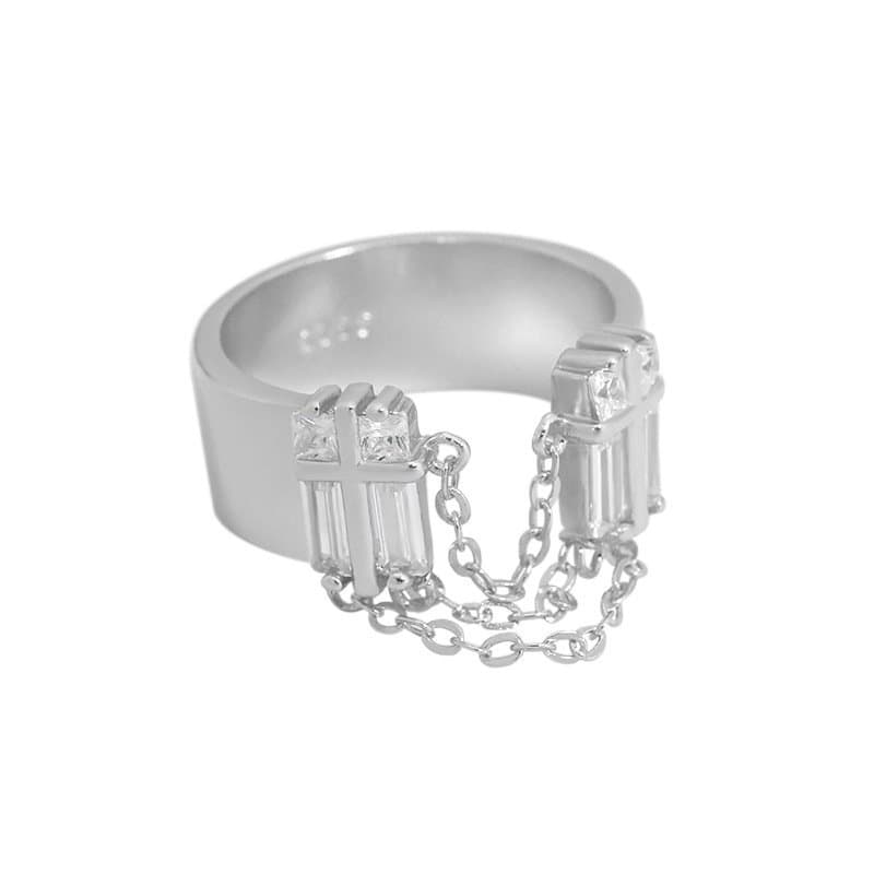 CZ Chain Tassels 925 Sterling Silver Adjustable Ring