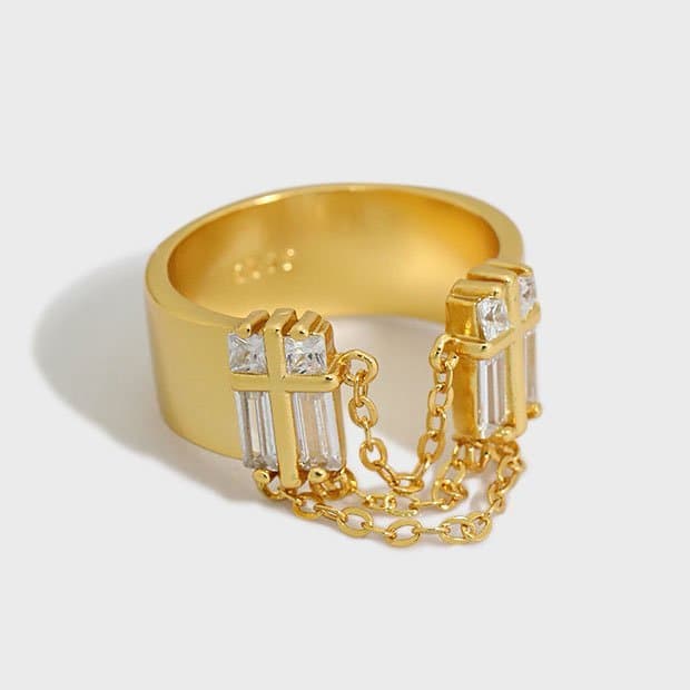 CZ Chain Tassels 925 Sterling Silver Adjustable Ring