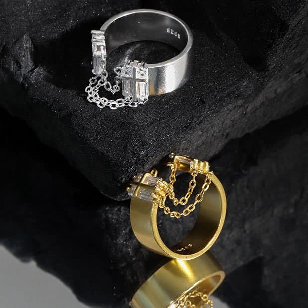 CZ Chain Tassels 925 Sterling Silver Adjustable Ring