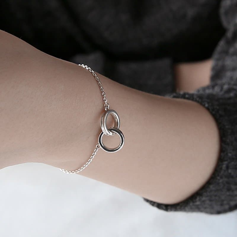 Double Loops Curb Chain 925 Sterling Silver Bracelet