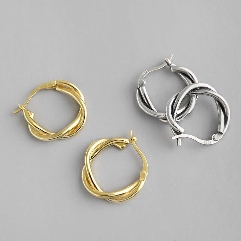 Twisted Circle 925 Sterling Silver Hoop Earrings