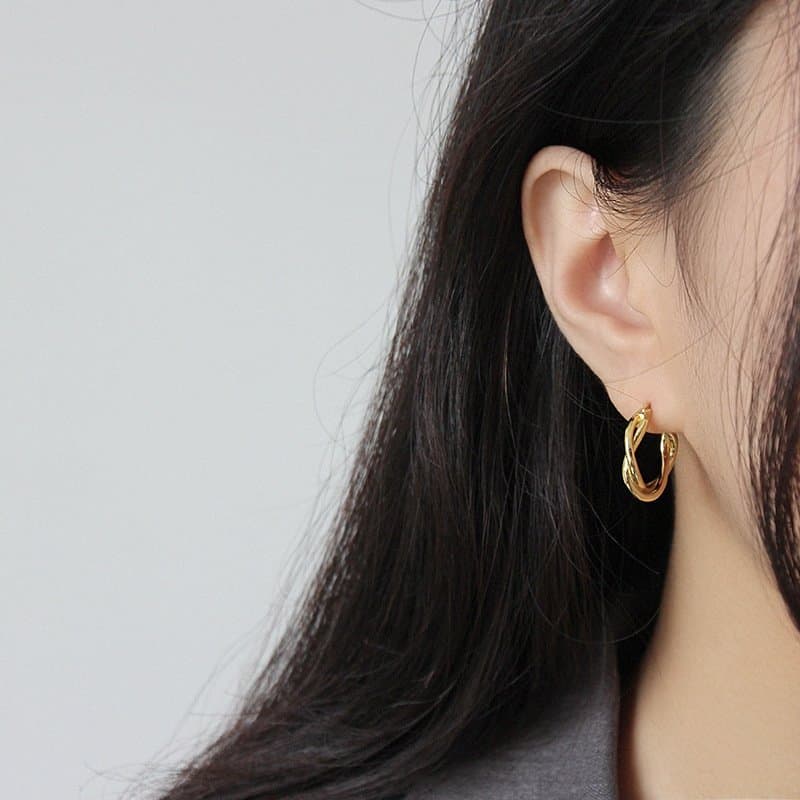 Twisted Circle 925 Sterling Silver Hoop Earrings