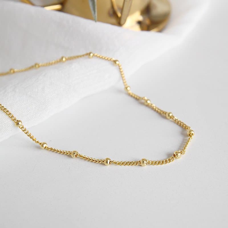 Curb Chain Beads 925 Sterling Silver Necklace