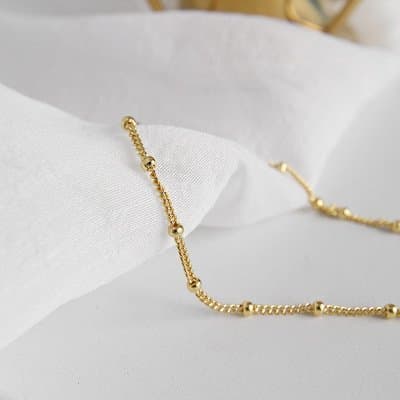 Curb Chain Beads 925 Sterling Silver Necklace