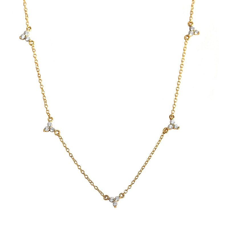 CZ Three Leaf Clovers 925 Sterling Silver Necklace