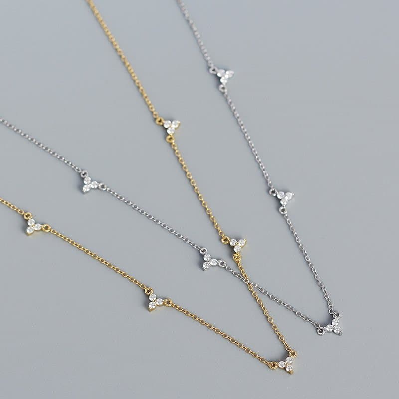 CZ Three Leaf Clovers 925 Sterling Silver Necklace