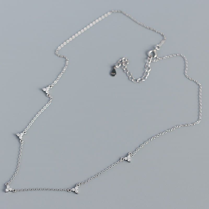 CZ Three Leaf Clovers 925 Sterling Silver Necklace