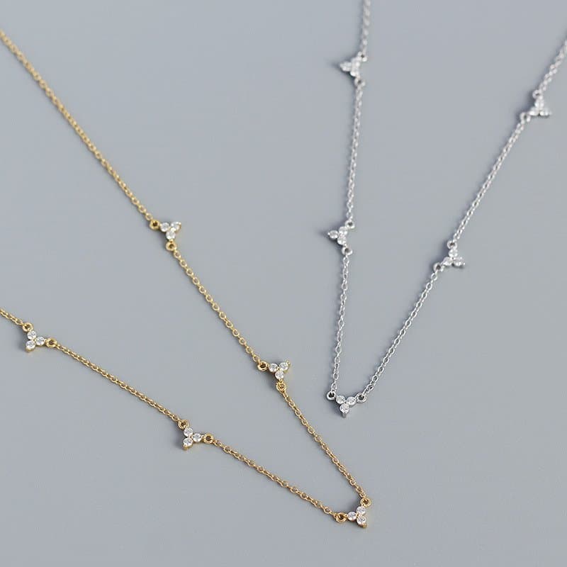CZ Three Leaf Clovers 925 Sterling Silver Necklace
