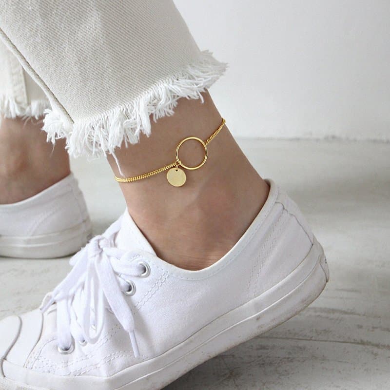 Geometric Circle Round 925 Sterling Silver Anklet