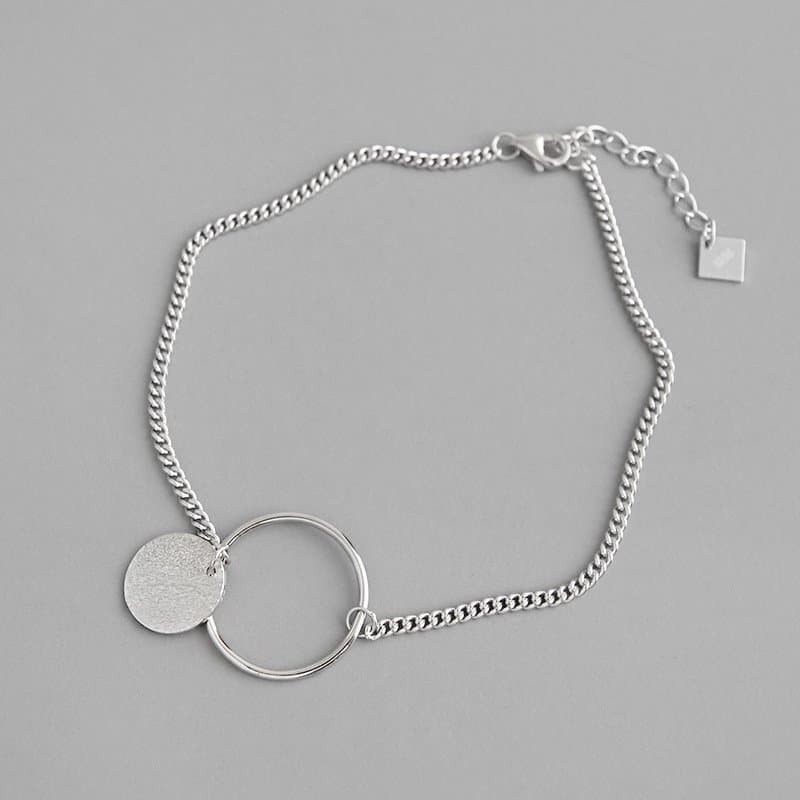 Geometric Circle Round 925 Sterling Silver Anklet