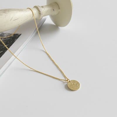 Geometric Frosting Round Tag 925 Sterling Silver Necklace