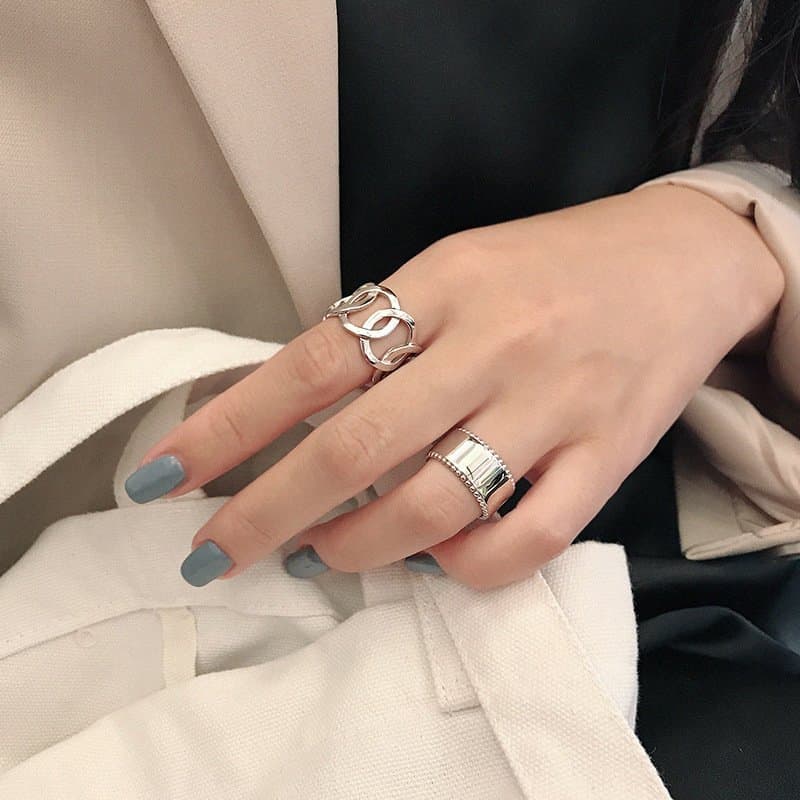Hollow Chain Wide 925 Sterling Silver Adjustable Ring