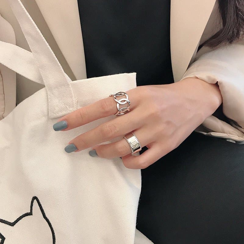 Hollow Chain Wide 925 Sterling Silver Adjustable Ring
