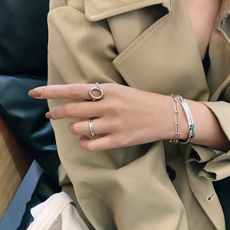 Hollow Geometric Circle 925 Sterling Silver Adjustable Ring
