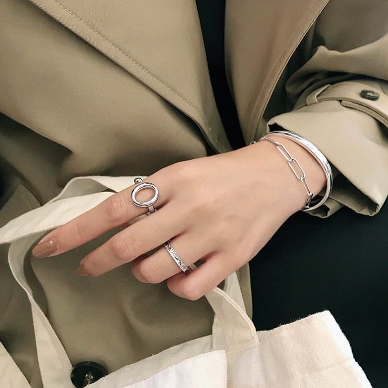 Hollow Geometric Circle 925 Sterling Silver Adjustable Ring