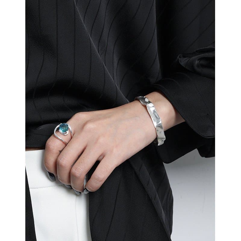 Irregular Folding Paper 925 Sterling Silver Open Bangle