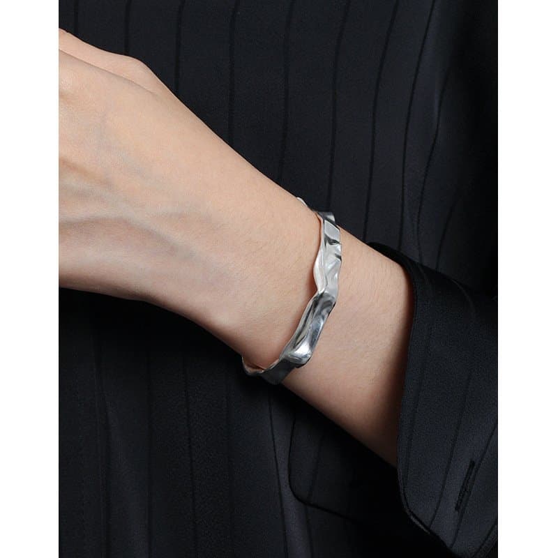 Irregular Folding Paper 925 Sterling Silver Open Bangle
