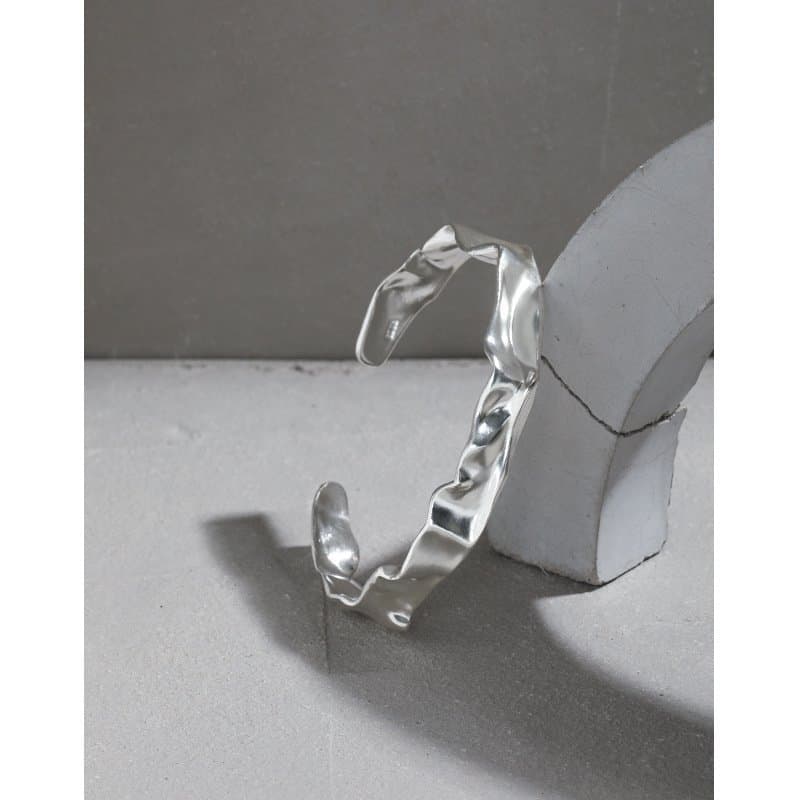 Irregular Folding Paper 925 Sterling Silver Open Bangle