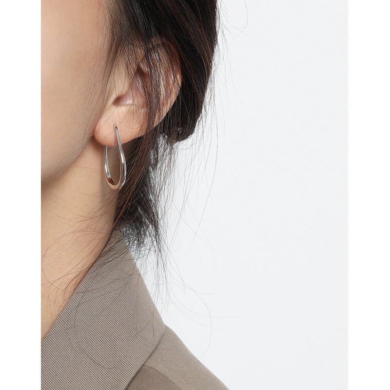 Letter U Shape 925 Sterling Silver Hoop Earrings
