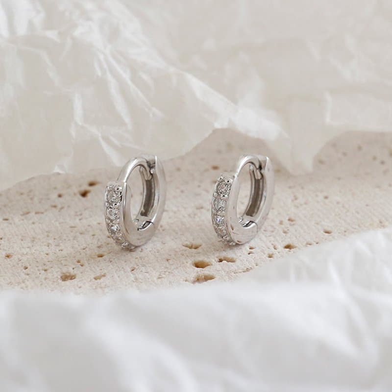 Mini CZ Circle 925 Sterling Silver Huggie Hoop Earrings