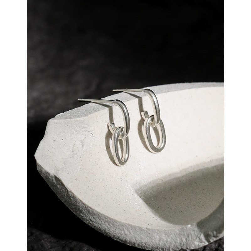 Mini Loop Chain 925 Sterling Silver Stud Earrings