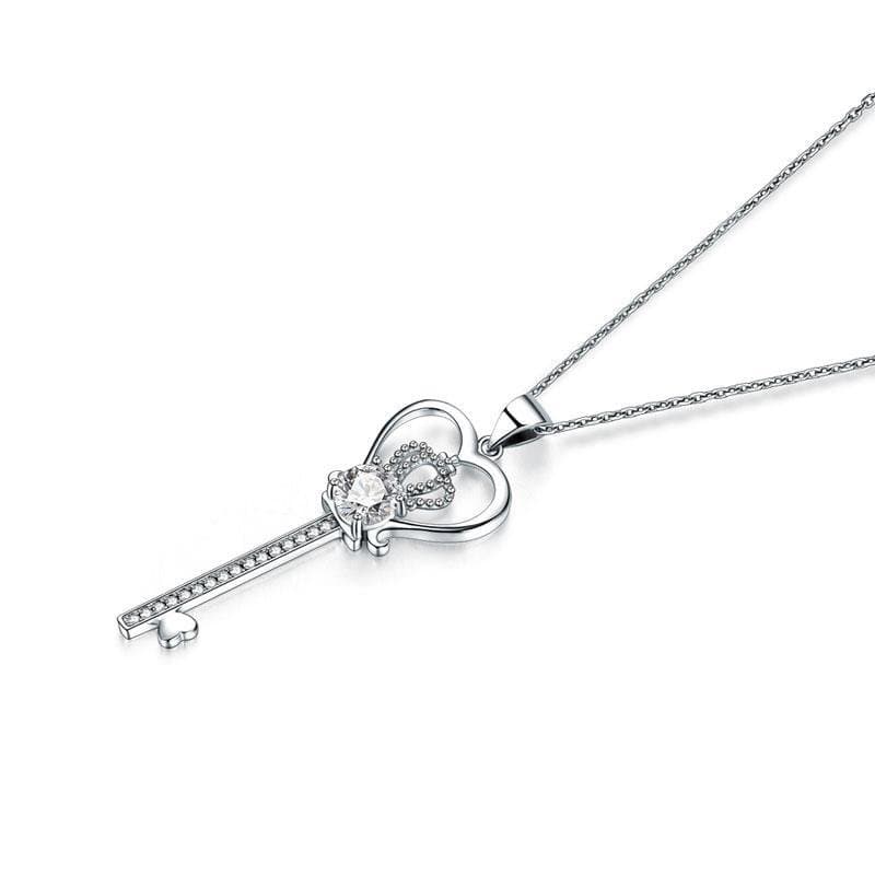 Love Heart Crown Key 925 Sterling Silver Pendant Necklace