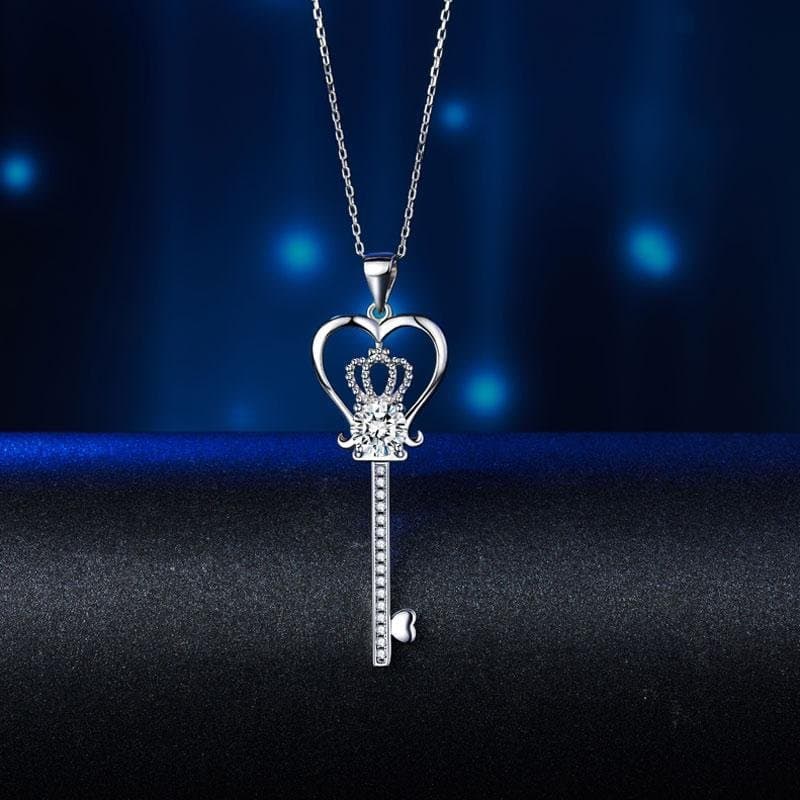 Love Heart Crown Key 925 Sterling Silver Pendant Necklace