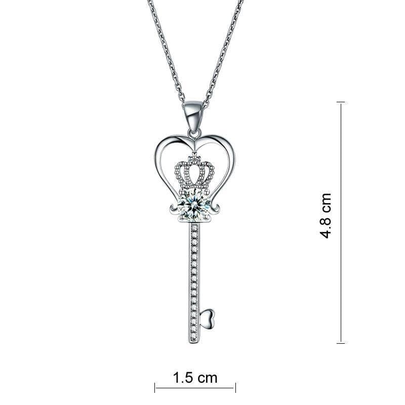 Love Heart Crown Key 925 Sterling Silver Pendant Necklace