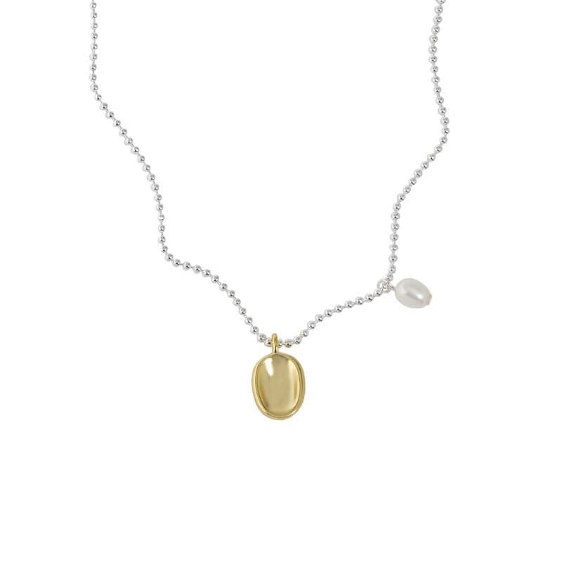 Oval Natural Pearl Irregular Flat Bead 925 Sterling Silver Necklace