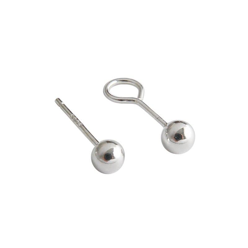 Round Bean Ball 925 Sterling Silver Stud Earrings