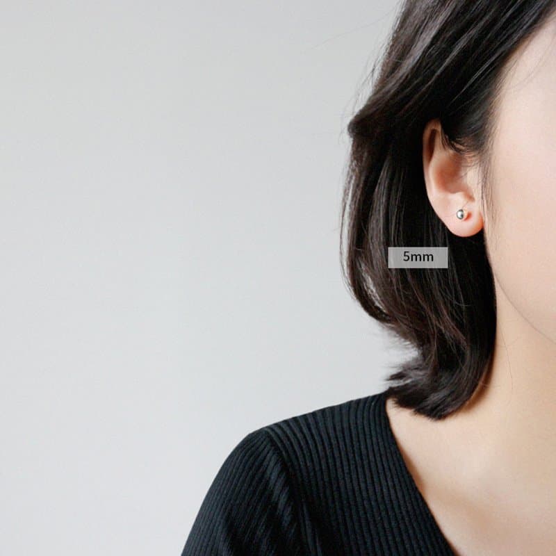 Round Bean Ball 925 Sterling Silver Stud Earrings