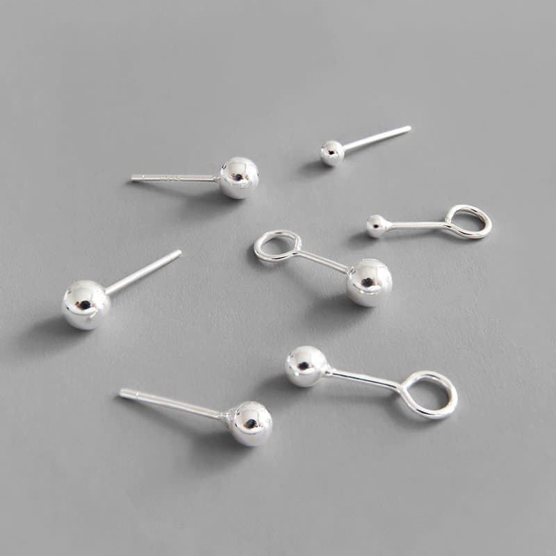 Round Bean Ball 925 Sterling Silver Stud Earrings
