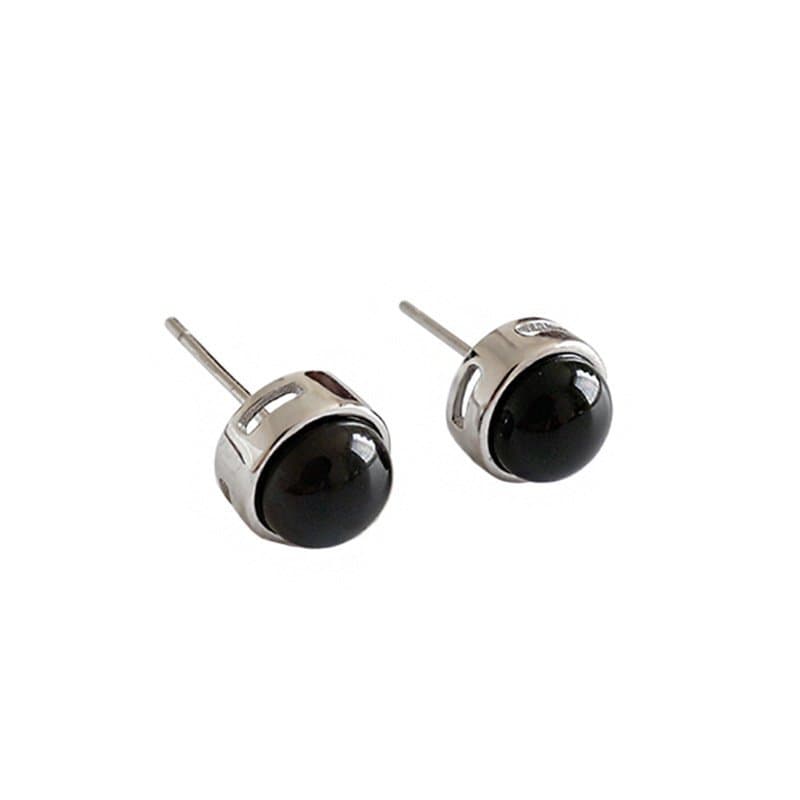Round Natural Agate 925 Sterling Silver Stud Earrings