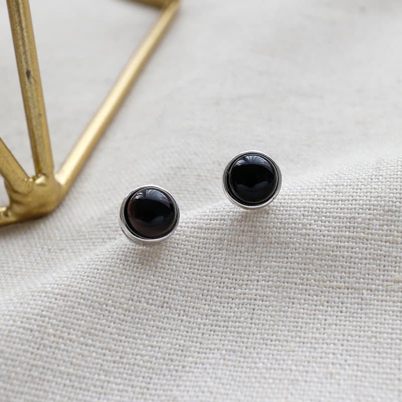 Round Natural Agate 925 Sterling Silver Stud Earrings