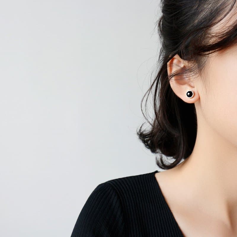 Round Natural Agate 925 Sterling Silver Stud Earrings