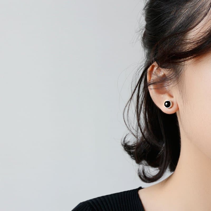 Round Natural Agate 925 Sterling Silver Stud Earrings