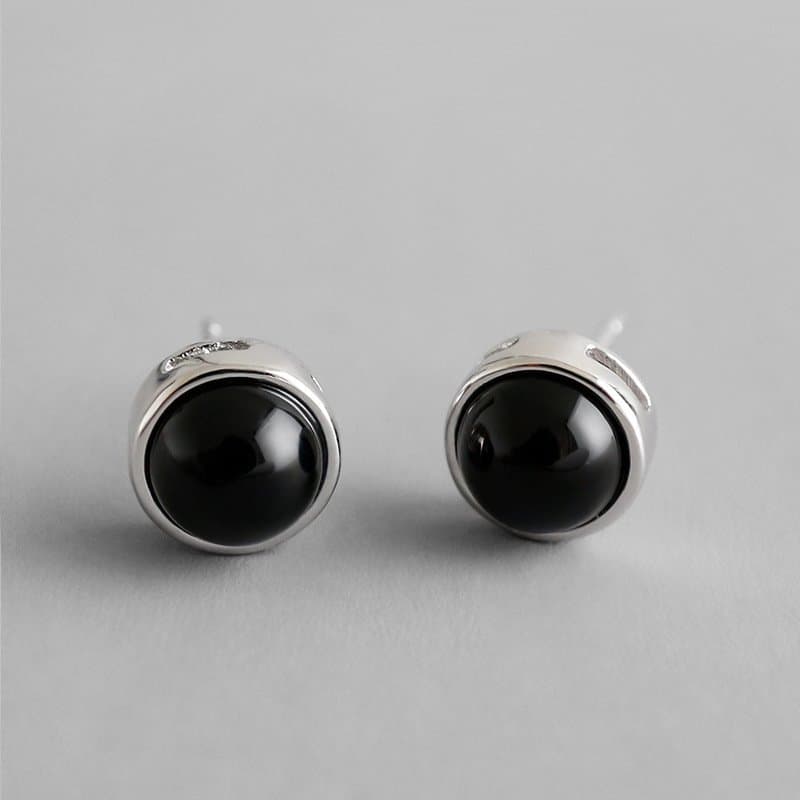 Round Natural Agate 925 Sterling Silver Stud Earrings