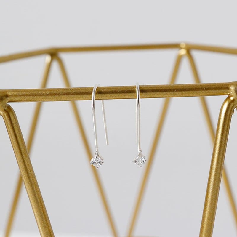 U Shape CZ 925 Sterling Silver Dangling Earrings