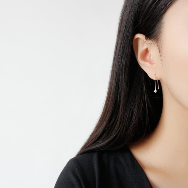 U Shape CZ 925 Sterling Silver Dangling Earrings