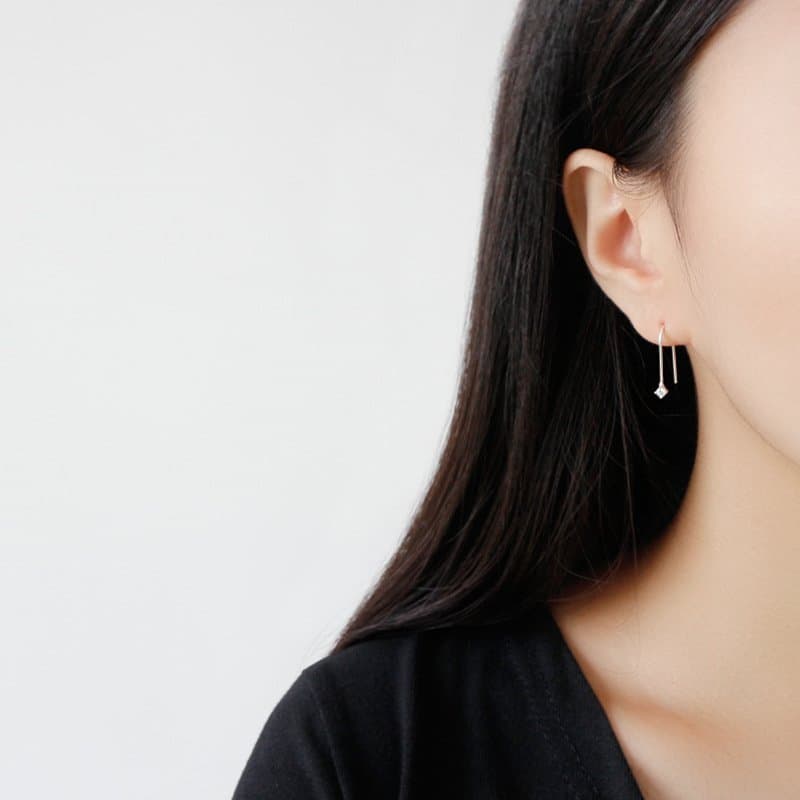 U Shape CZ 925 Sterling Silver Dangling Earrings