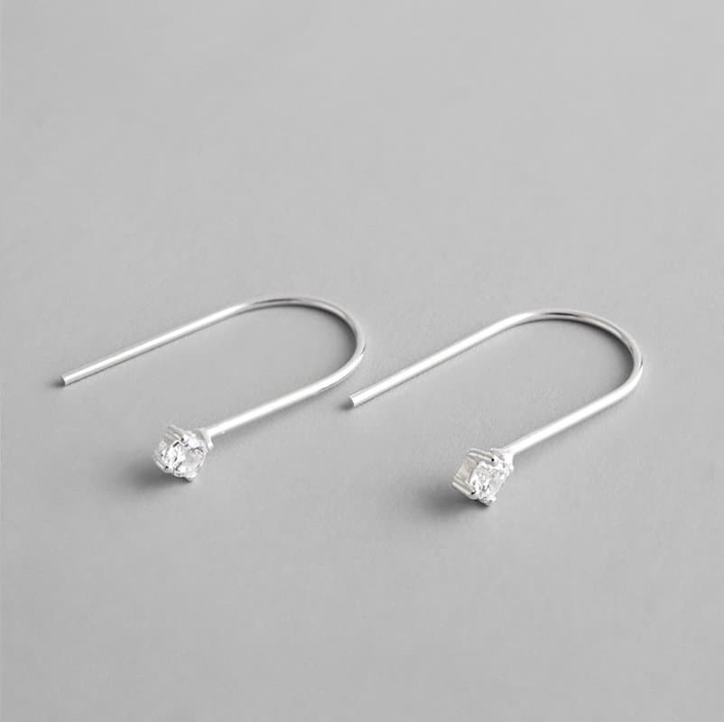 U Shape CZ 925 Sterling Silver Dangling Earrings