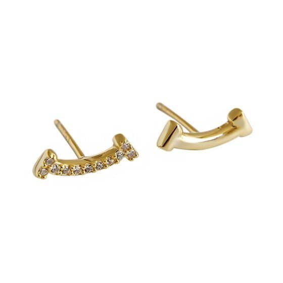 Asymmetric CZ Smile 925 Sterling Silver Stud Earrings