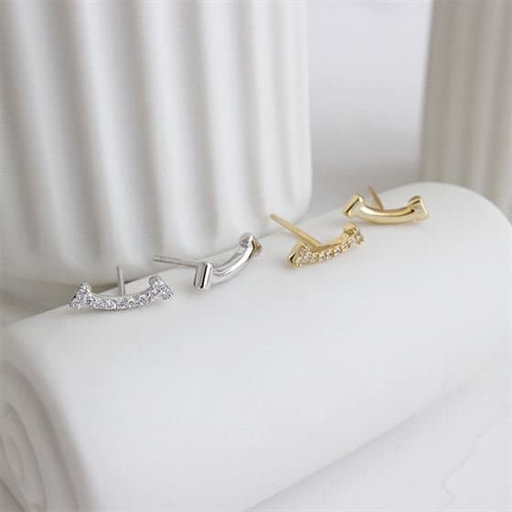Asymmetric CZ Smile 925 Sterling Silver Stud Earrings