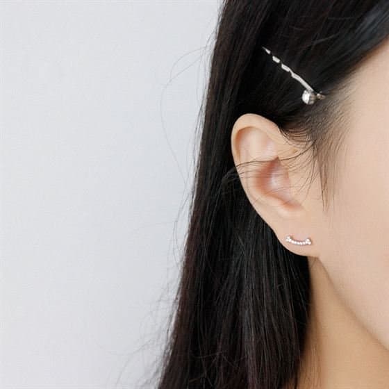 Asymmetric CZ Smile 925 Sterling Silver Stud Earrings