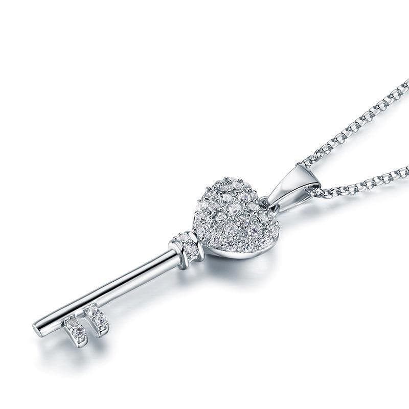 Love Key Silver Cross Pendant Necklace