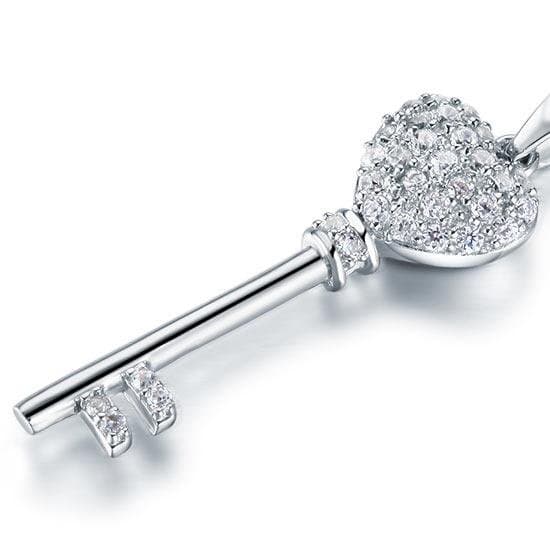 Love Key Silver Cross Pendant Necklace