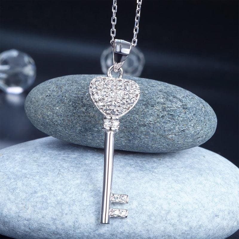 Love Key Silver Cross Pendant Necklace