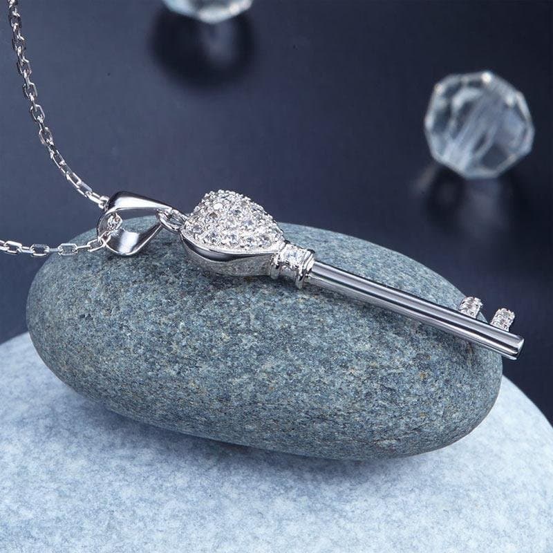 Love Key Silver Cross Pendant Necklace